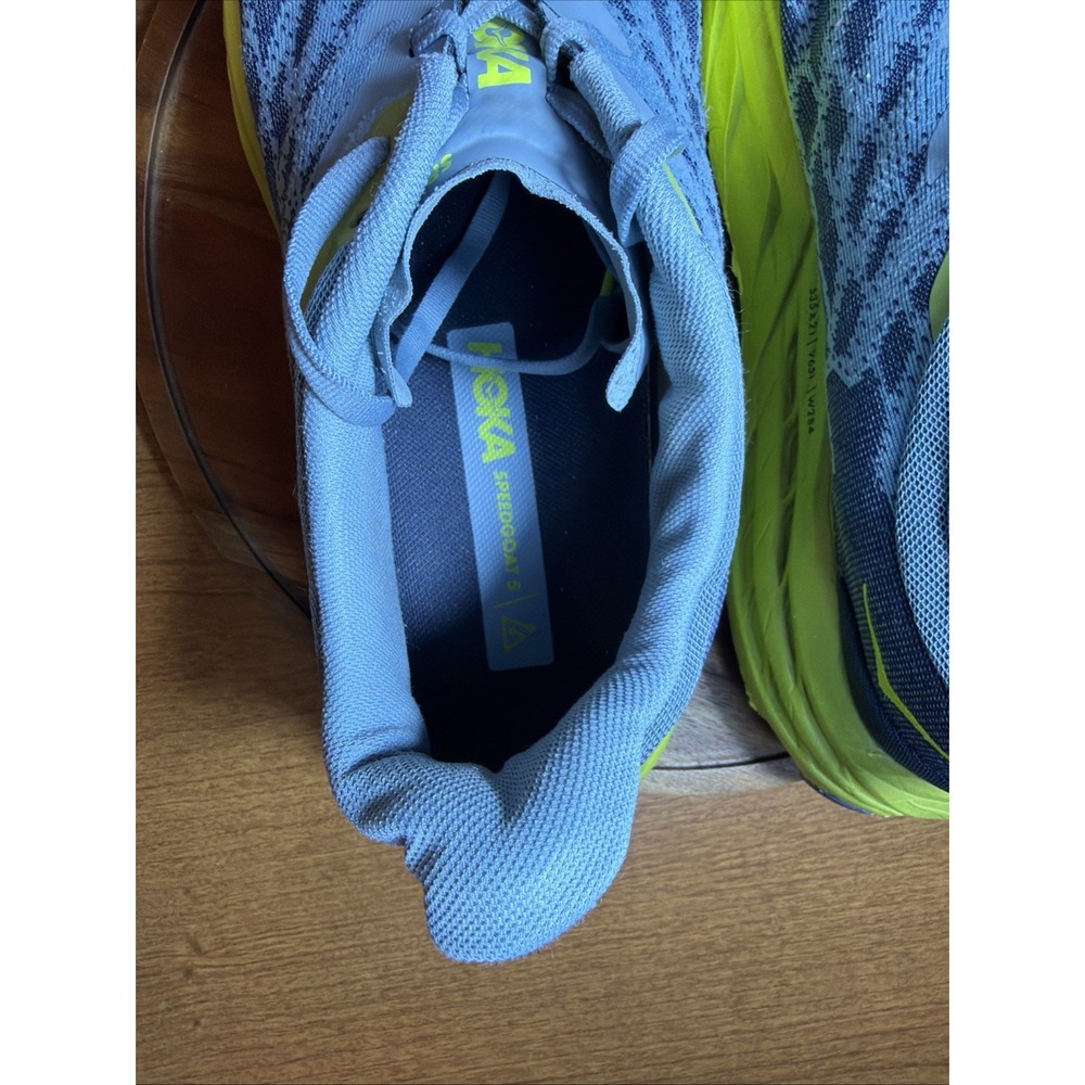 HOKA ONE ONE Men's Shoes Size 14 2E Speedgoat 5 Wide Stone Blue/ Dark Citron - Picture 16 of 16